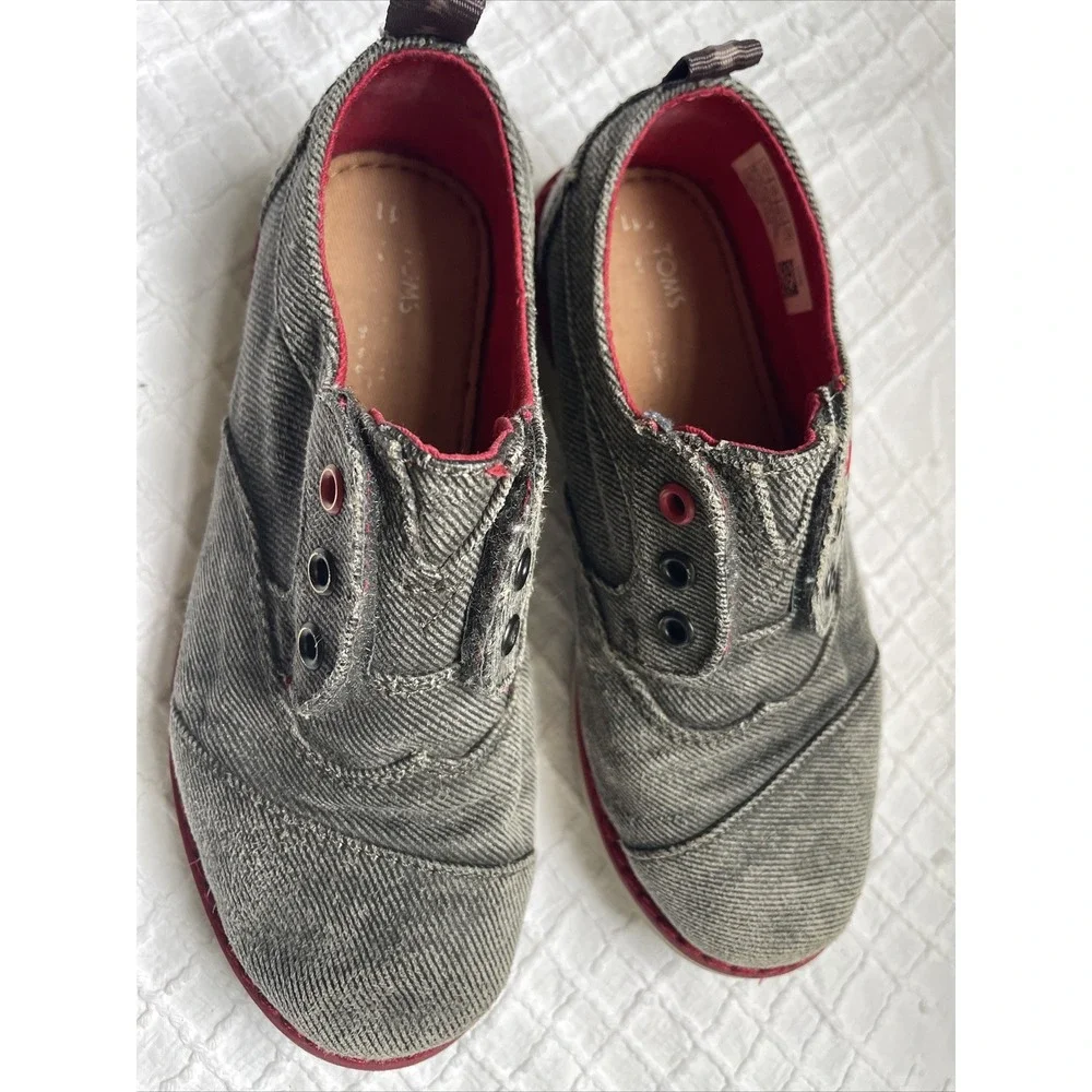 Toms Kids Youth Size 11 Loafer Grey Denim‎ Print-